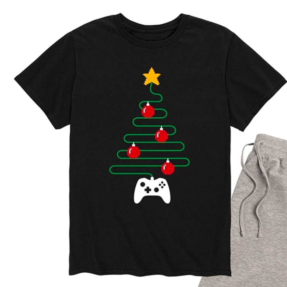 MEN/Women Black Game Controller Tree Top Shirt Size S Holiday New Christmas